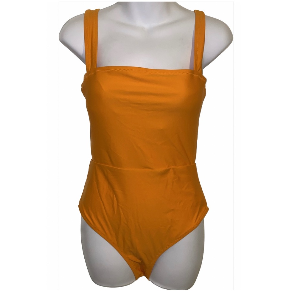 AERIE one piece orange cheeky open back swim suit 🆕 size medium